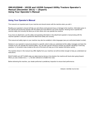 John Deere 1023E and 1025R Compact Utility Tractors Operator’s Manual Instant Download (Publication No. OMLVU25848)
