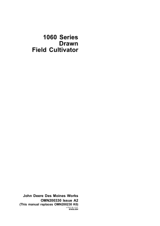 John Deere 1060 Series Drawn Field Cultivator Operator’s Manual Instant Download (Publication No. omn200330)