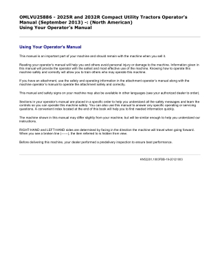 John Deere 2025R and 2032R Compact Utility Tractors (North American) Operator’s Manual Instant Download (Publication No.