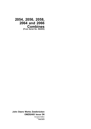 John Deere 2054 2056 2058 2064 and 2066 Combines (Serial No.064253) Operator’s Manual Instant Download (Publication No.