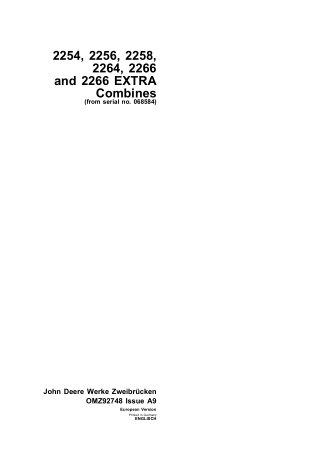 John Deere 2254 2256 2258 2264 2266 and 2266 EXTRA Combines (Serial No.068584) Operator’s Manual Instant Download (Publi