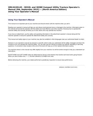 John Deere 3032E and 3038E Compact Utility Tractors (North America Edition) Operator’s Manual Instant Download (Publicat