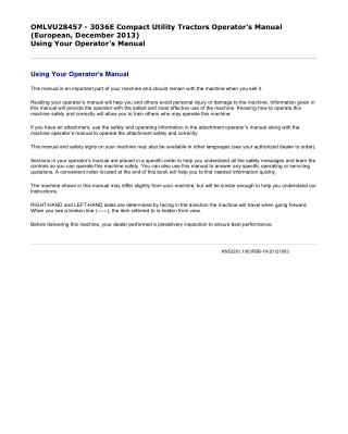 John Deere 3036E Compact Utility Tractor (European) Operator’s Manual Instant Download (Publication No. OMLVU28457)