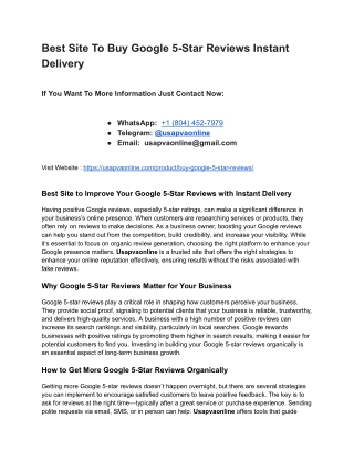 Best Site To Buy Google 5-Star Reviews Instant Delivery