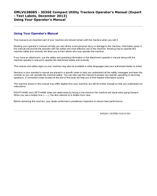 John Deere 3036E Compact Utility Tractor Operator’s Manual Instant Download (Publication No. OMLVU28085)