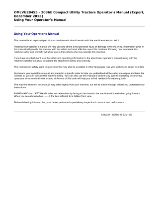 John Deere 3036E Compact Utility Tractor Operator’s Manual Instant Download (Publication No. OMLVU28455)