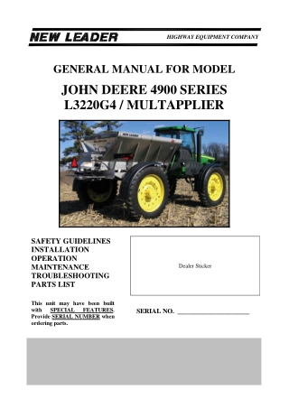 John Deere 4900 Series L3220G4 MULTAPPLIER Operator’s and Parts Manual Instant Download (Publication No. JDL3220G4)
