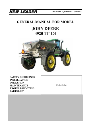 John Deere 4920 G4 New Leader Operator’s Manual Instant Download (Publication No. 96324-B)