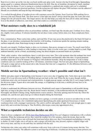 Mobile Auto Glass Repair in Spartanburg: What If It Rains on Service Day?