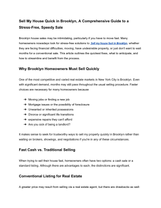 Sell my house fast in Brooklyn