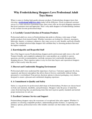 Why Fredericksburg Shoppers Love Professional Adult Toys Stores