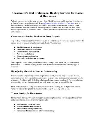 Clearwater’s Best Professional Roofing Services for Homes & Businesses