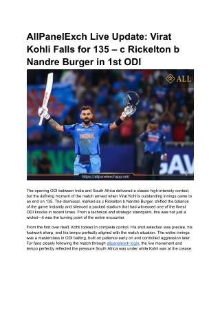 AllPanelExch Live Update_ Virat Kohli Falls for 135 – c Rickelton b Nandre Burger in 1st ODI