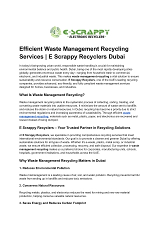 Efficient Waste Management Recycling Services _ E Scrappy Recyclers Dubai