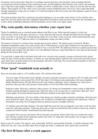 Cracked Windshield Repair Greensboro: Understanding Resin Quality