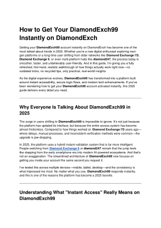 How to Get Your DiamondExch99 Instantly on DiamondExch