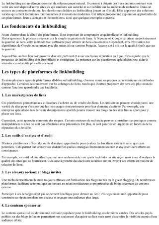 Plateformes dédiées au linkbuilding, entre innovation et tradition.