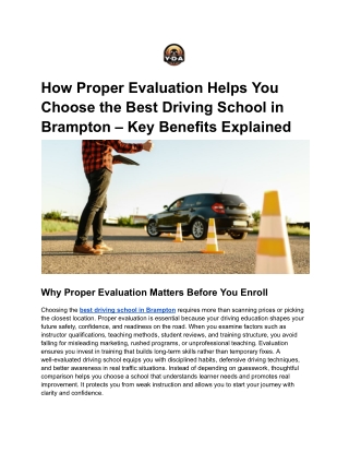How Proper Evaluation Helps You Choose the Best Driving School in Brampton – Key Benefits Explained