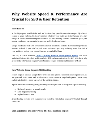 Why Website Speed & Performance Are Crucial for SEO & User Retention
