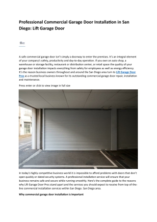 Professional Commercial Garage Door Installation in San Diego Lift Garage Door