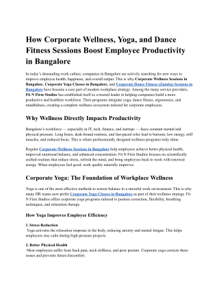 How Corporate Wellness, Yoga, and Dance Fitness Sessions Boost Employee Productivity in Bangalore