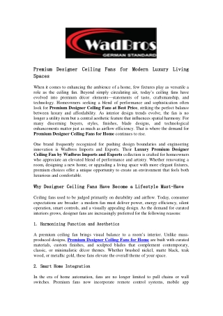 Premium Designer Ceiling Fans for Modern Luxury Living Spaces