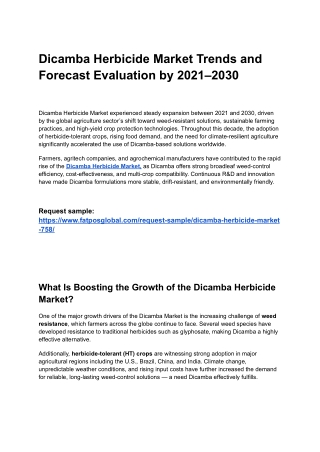 Dicamba Herbicide Market Trends and Forecast Evaluation by 2021-2030 (1)
