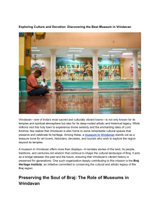 Why a Museum in Vrindavan Is a Must-Visit for Culture Lovers