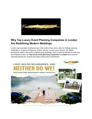 Why Top Luxury Event Planning Companies in London Are Redefining Modern Weddings