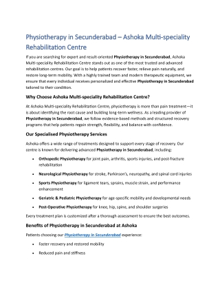 Physiotherapy in Secunderabad