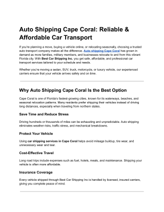 Auto Shipping Cape Coral_ Reliable & Affordable Car Transport