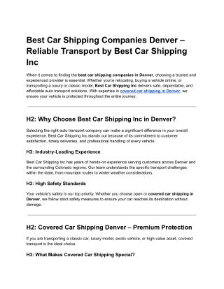 Best Car Shipping Companies Denver – Reliable Transport by Best Car Shipping Inc