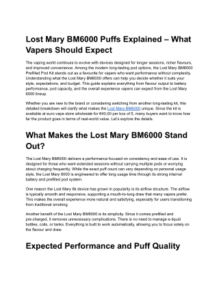 Lost Mary BM6000 Puffs Explained – What Vapers Should Expect