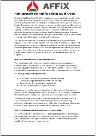 High-Strength Tie Rod for Sale in Saudi Arabia