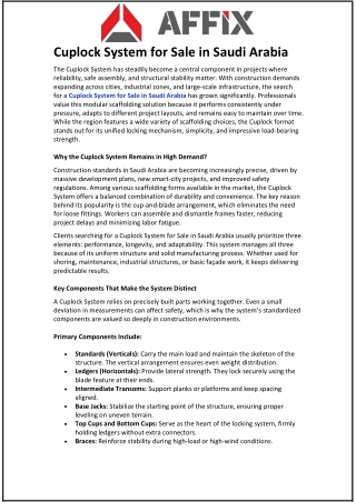 Cuplock System for Sale in Saudi Arabia