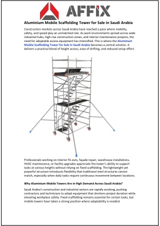 Aluminium Mobile Scaffolding Tower for Sale in Saudi Arabia