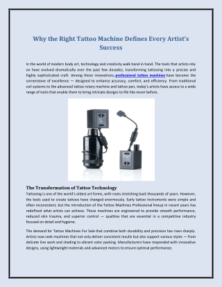 Why the Right Tattoo Machine Defines Every Artist’s Success