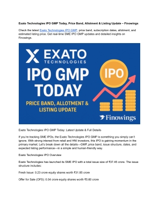 Exato Technologies IPO GMP Today, Price Band, Allotment & Listing Update – Finowings