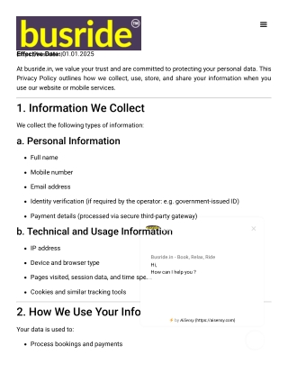 Privacy Policy of Busride