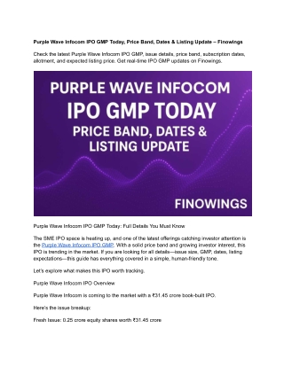 Purple Wave Infocom IPO GMP Today Price Band, Dates