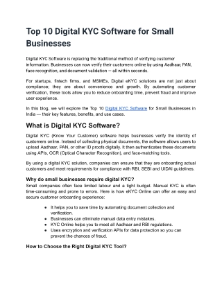 Top 10 Digital KYC Software for Small Businesses