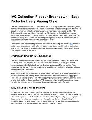 IVG Collection Flavour Breakdown – Best Picks for Every Vaping Style