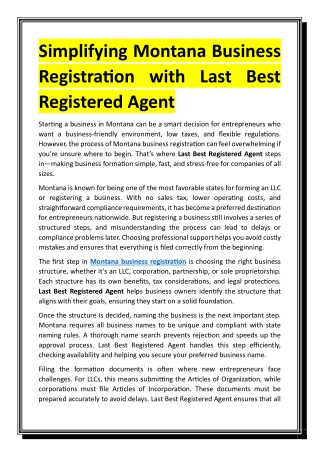 Simplifying Montana Business Registration with Last Best Registered Agent