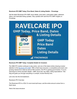 Ravelcare IPO GMP Today, Price Band, Dates & Listing Details – Finowings