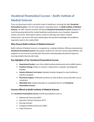 Vocational Paramedical Courses
