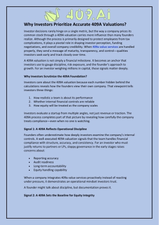 Why Investors Prioritize Accurate 409A Valuations?