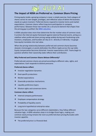 The Impact of 409A on Preferred vs. Common Share Pricing