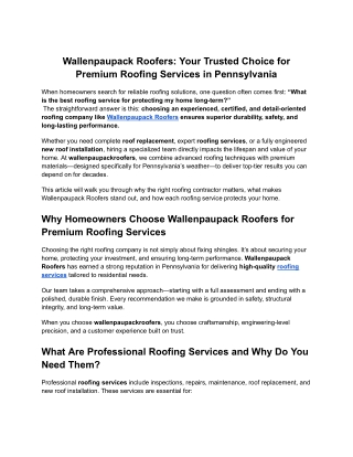 Wallenpaupack Roofers_ Your Trusted Choice for Premium Roofing Services in Pennsylvania