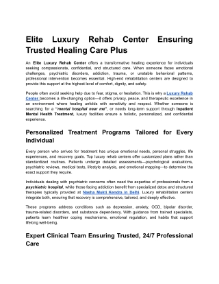Elite Luxury Rehab Center Ensuring Trusted Healing Care Plus
