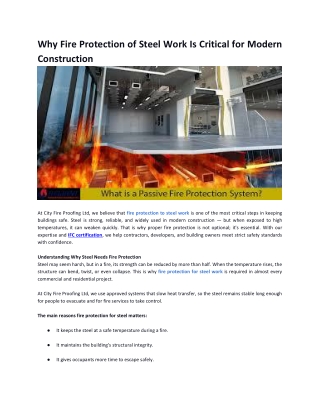 Why Fire Protection of Steel Work Is Critical for Modern Construction
